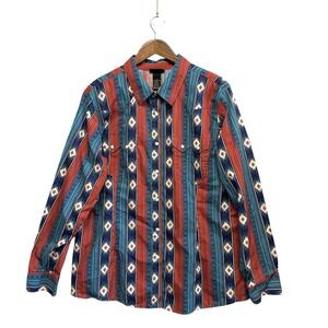 Wrangler Retro Western Aztec Pearl Snap Shirt Multicolor Stripe Mens Size XXL